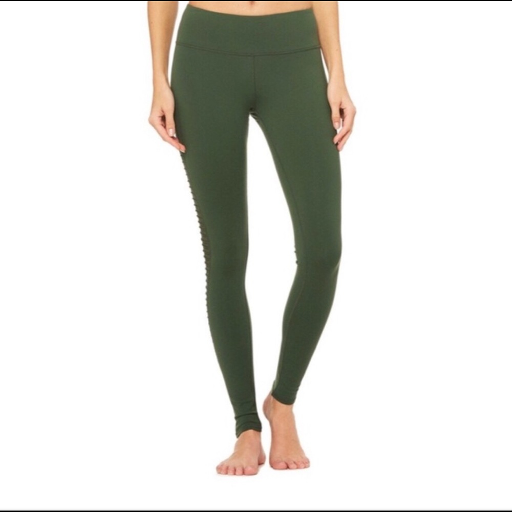alo Leggings hunter green luminous mesh panels M - Picture 3 of 8